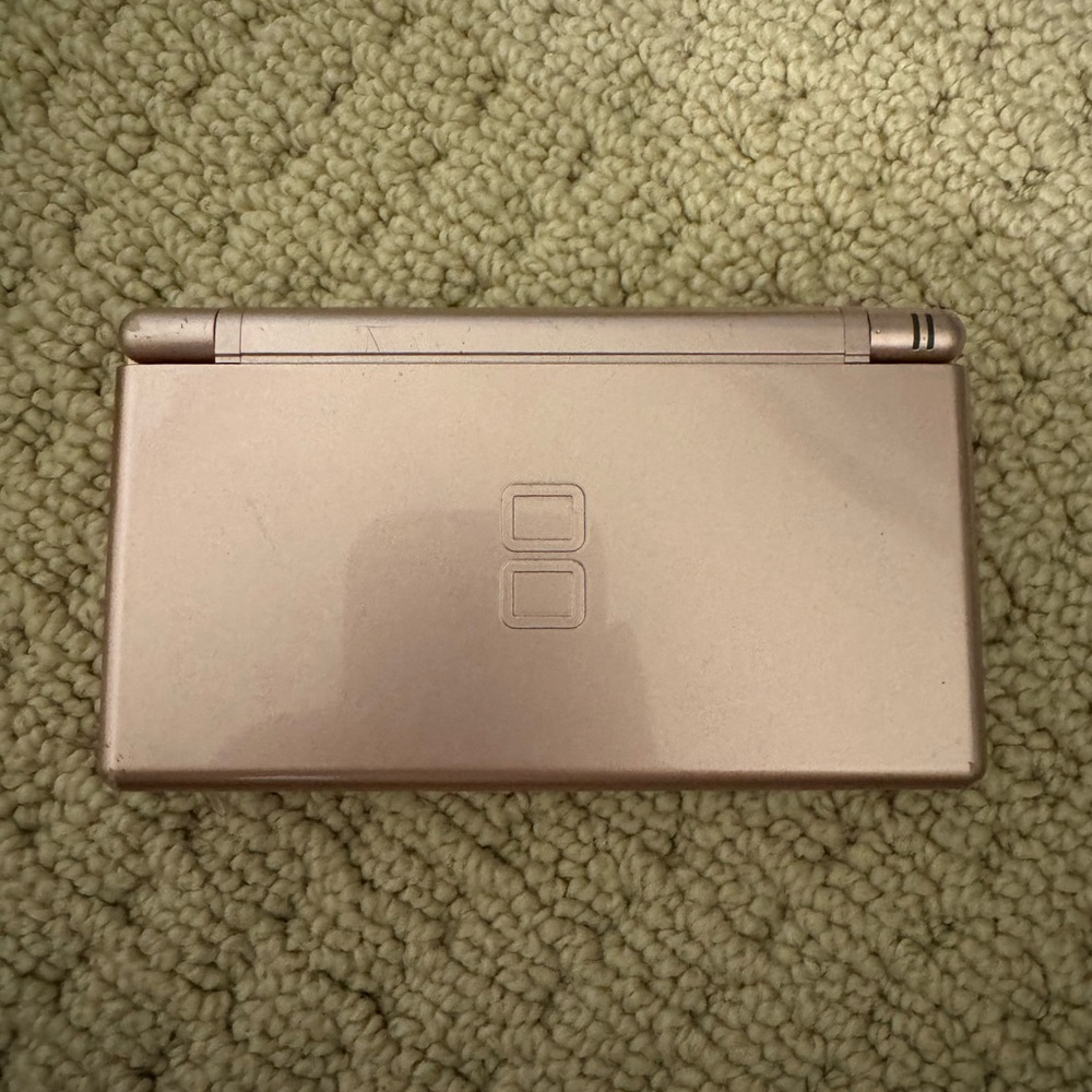 nintendo pink ds with stylus, case, and charger included